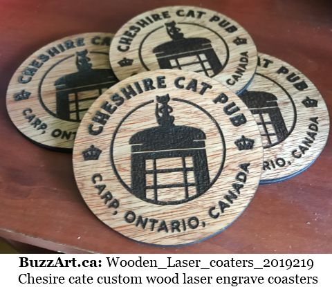 Chesire cate custom wood laser engrave coasters